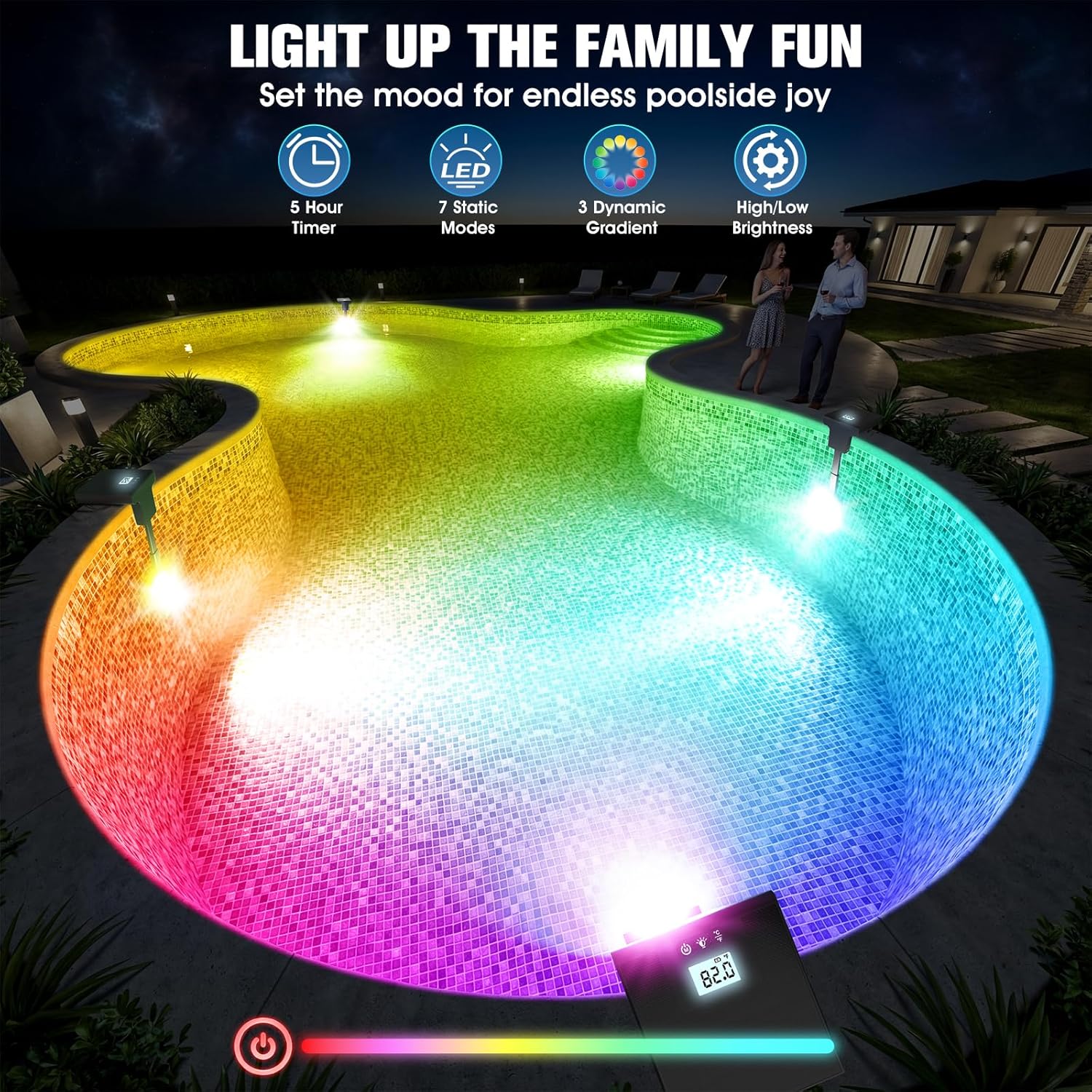 Solar Pool Lights for Inground Pools Upgraded with LCD Pool Thermometer