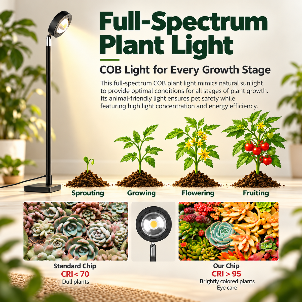 20W Full Spectrum LED Grow Light Sunlight Supplement for Succulents