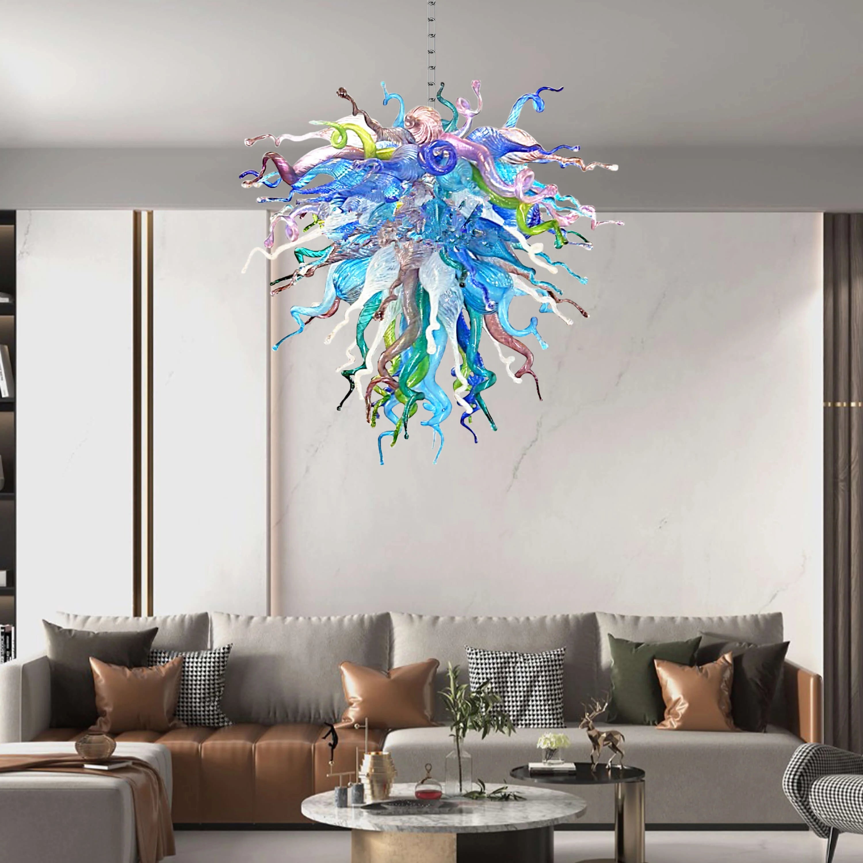 Style Blown Glass Chandelier Colorful Curly Glass