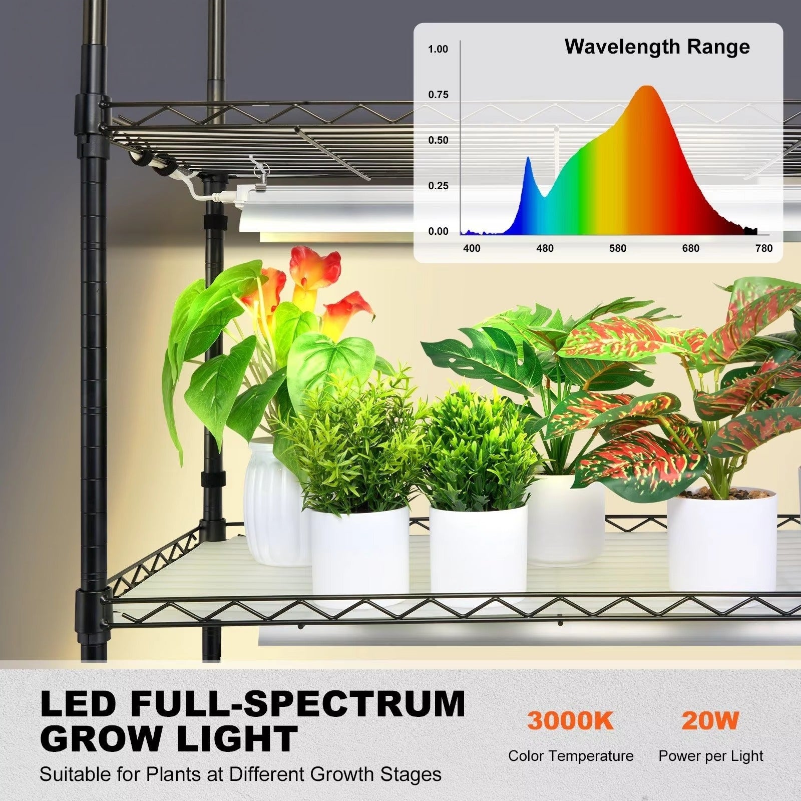6 Tiers Plant Stand with Ten LED Light Panels 200W