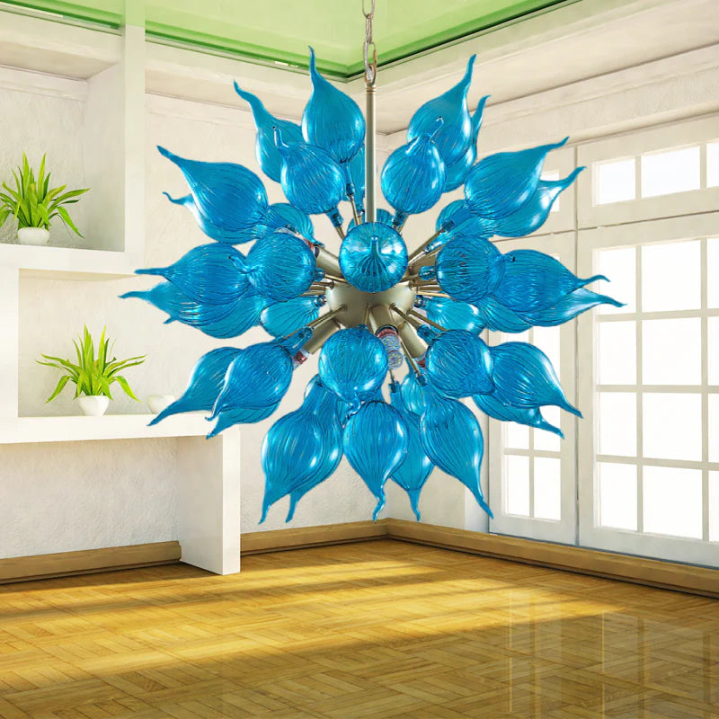 Sputnik Style Blown Glass Chandelier LED Blue Pendant Light