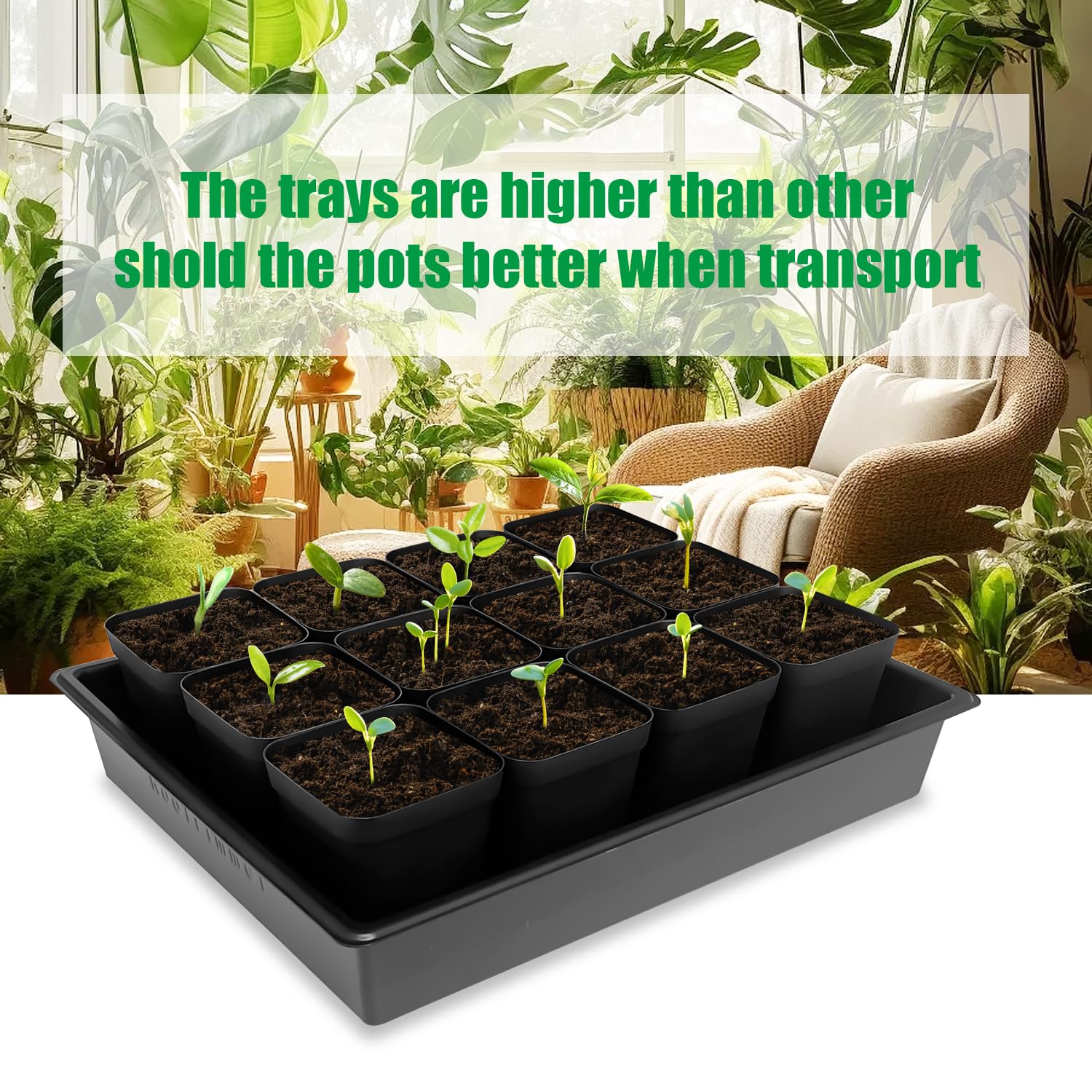 4 Inch (10CM) Square Nursery Pots 60pcs Sturdy Seedlings Trays 5 Pcs