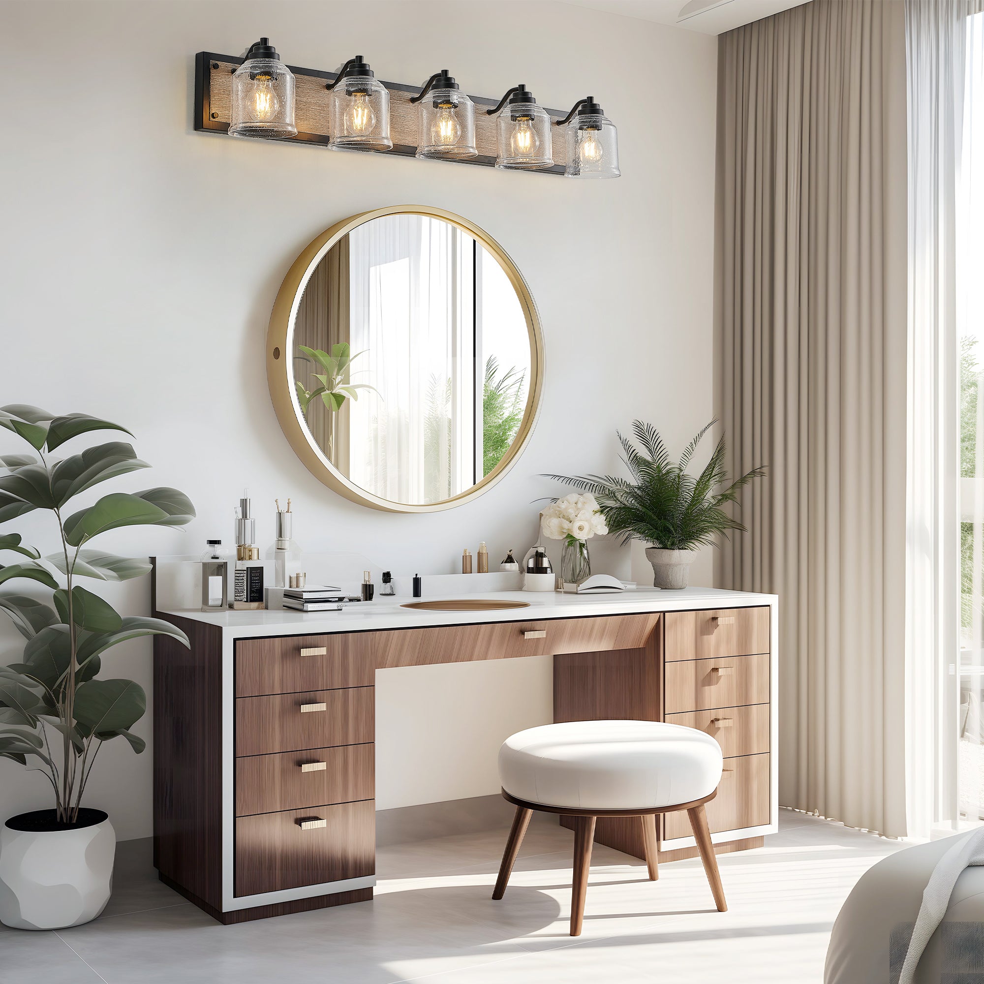 40" Farmhouse Vanity Light Fixture 5-Light Bathroom Wall Sconce - B