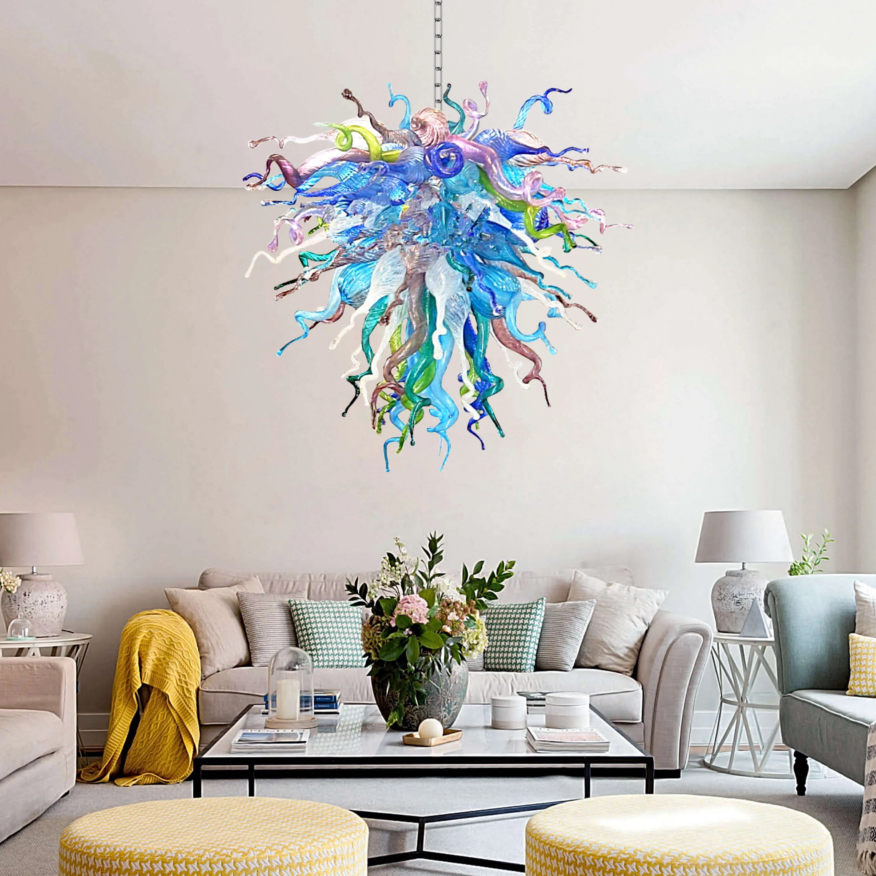 Style Blown Glass Chandelier Colorful Curly Glass