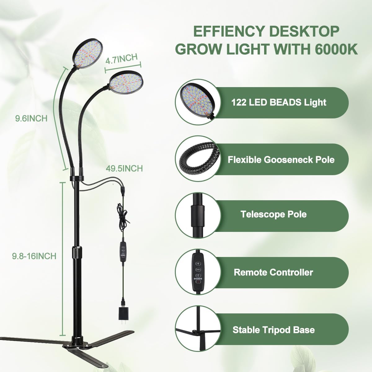 6000K Full Spectrum LED Desk Lamp with Dimmable & Timer