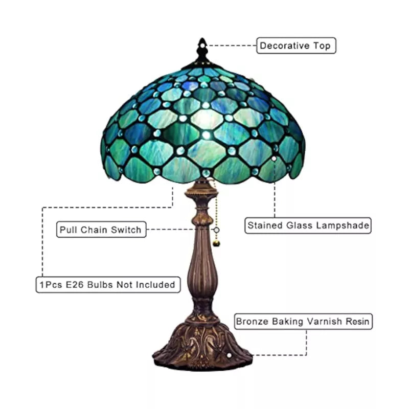 Tiffany Table Lamp Stained Glass Lamp Sea Blue Pearl