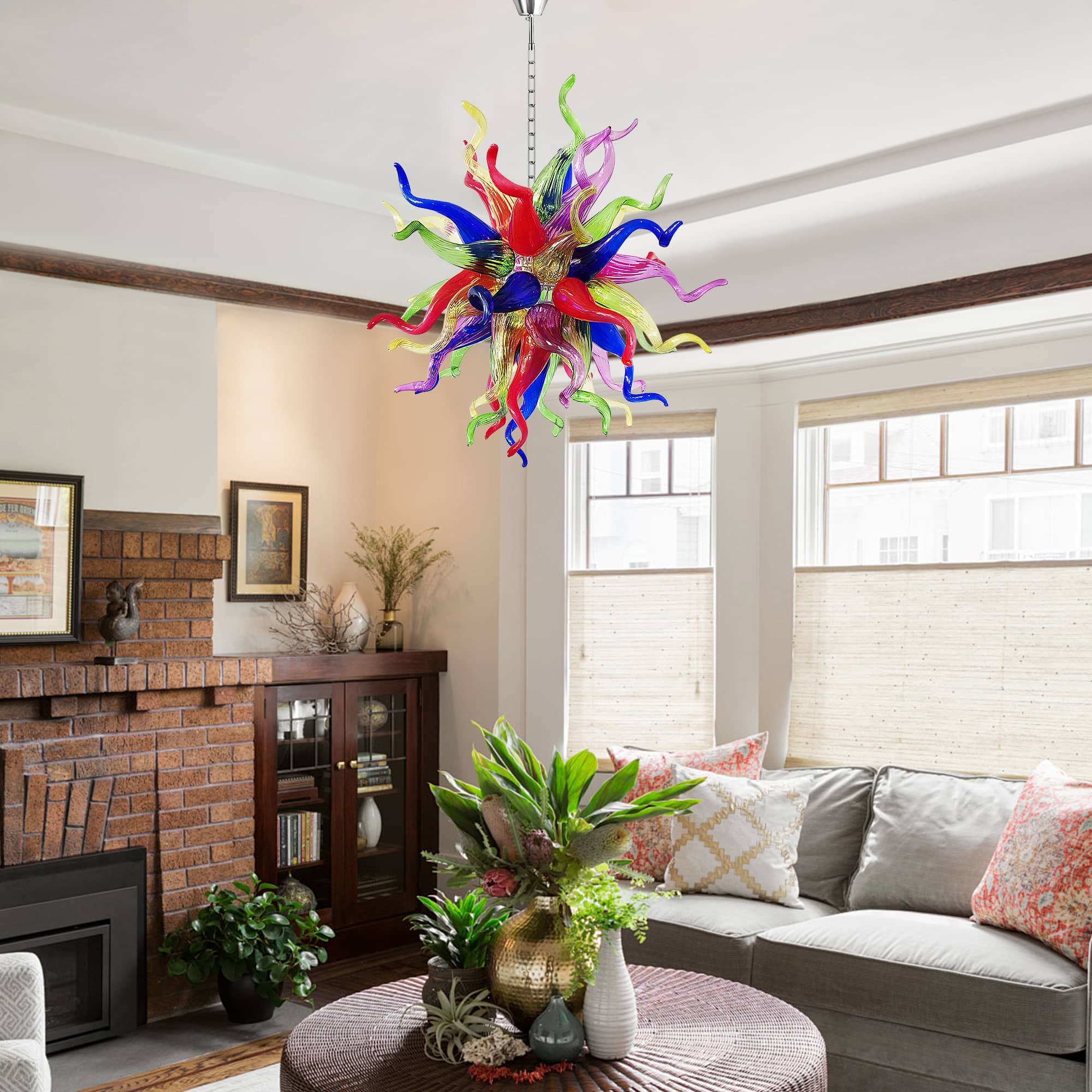 Multi-Colors Blown Glass Chandelier Chihuly Style