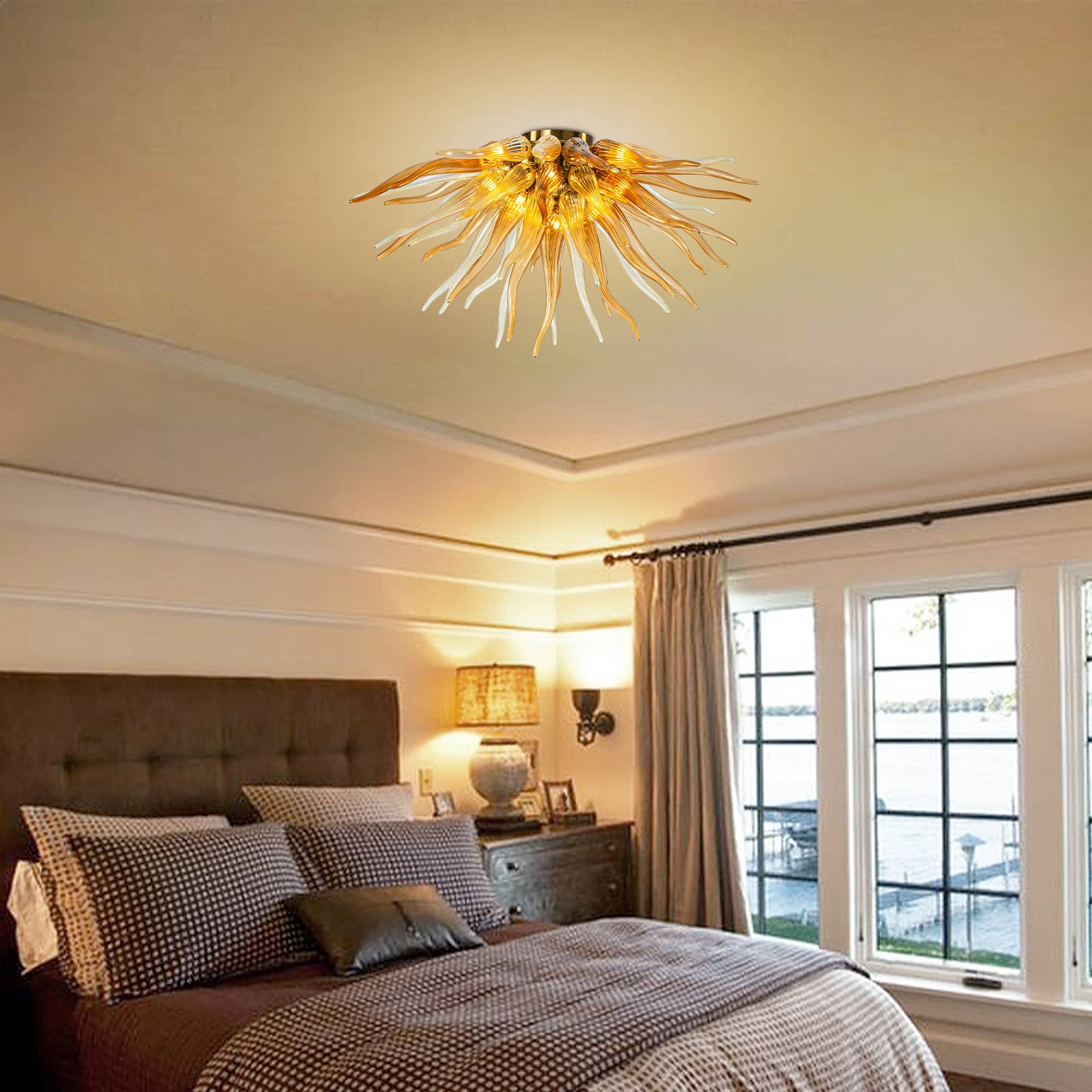 Semi-Flush Blown Glass Chandelier Chihuly Glass Sun Rise