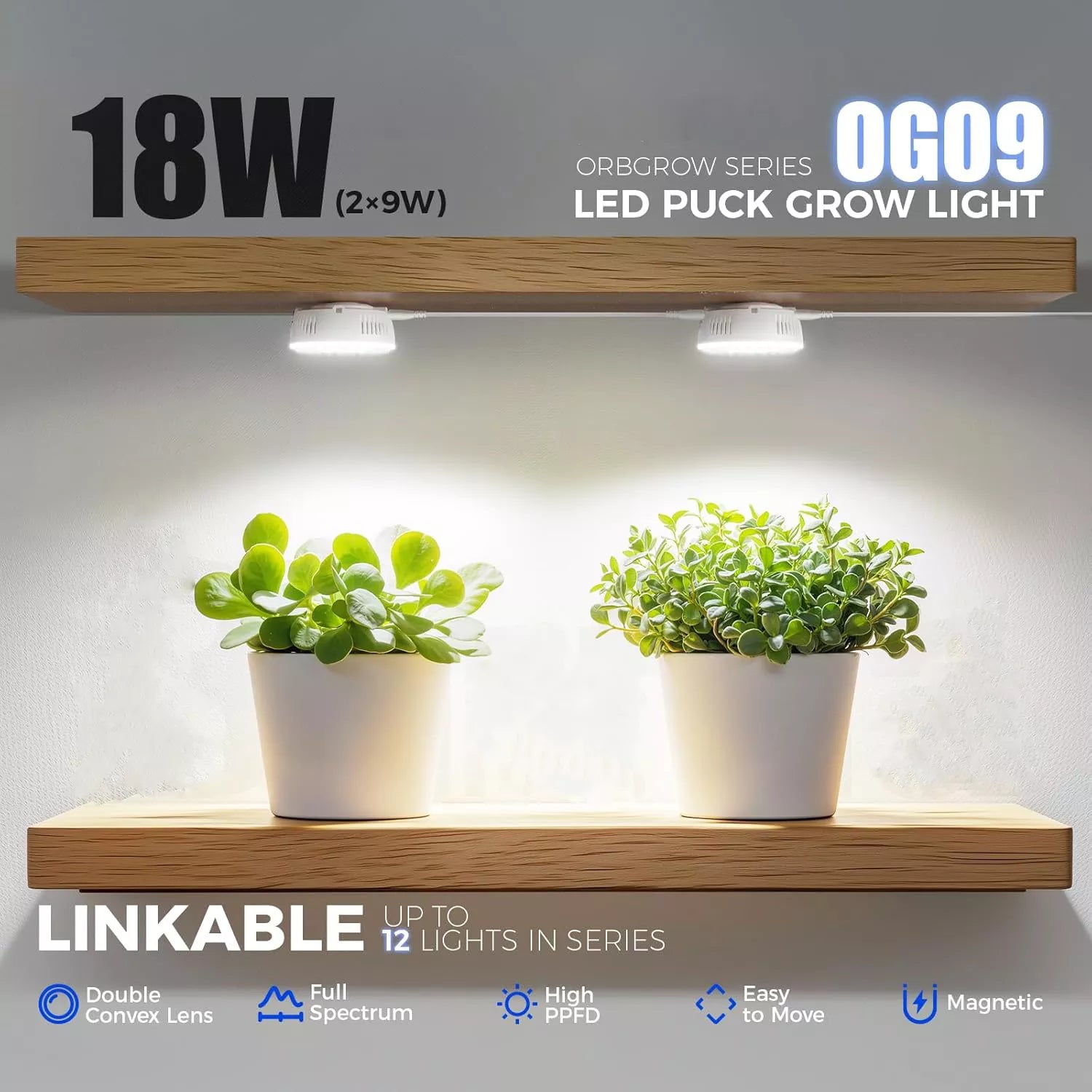 660nm Red LEDs 18W Full Spectrum Plant Light for Indoor Plant 2 Packs
