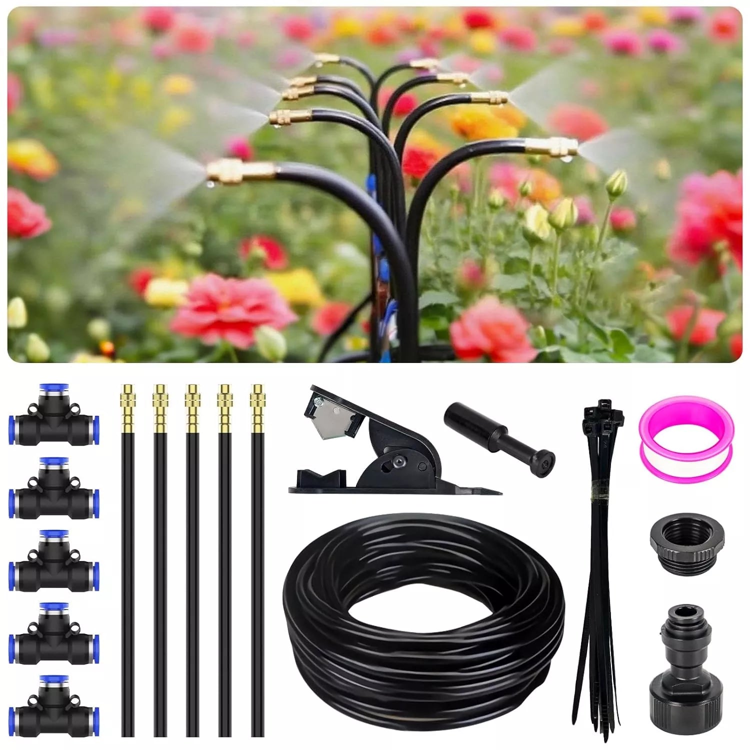 360° Adjustable Drip Irrigation System - Garden Watering System 50FT with 15 Nozzles