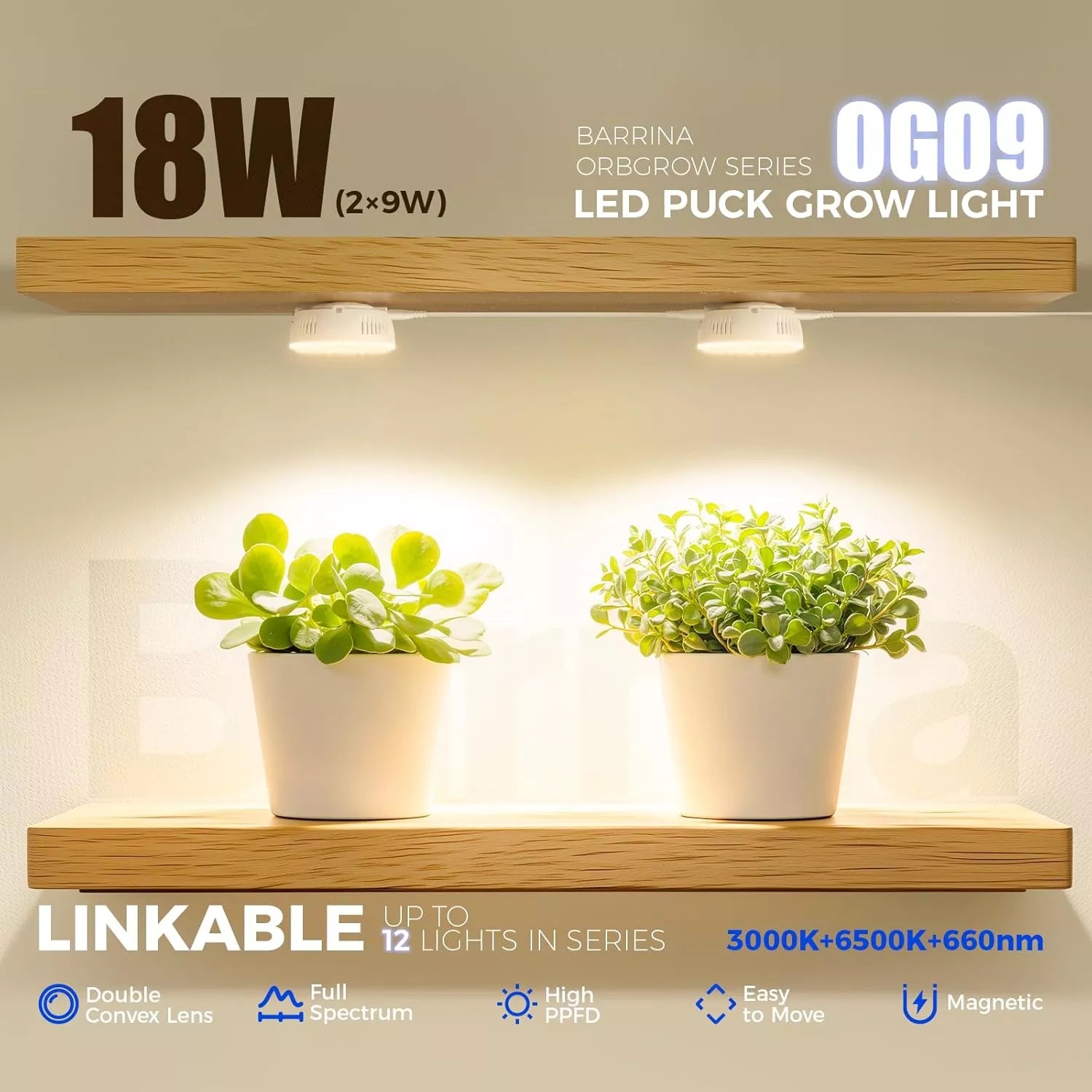 660nm Red LEDs 18W Full Spectrum Plant Light for Indoor Plant 2 Packs