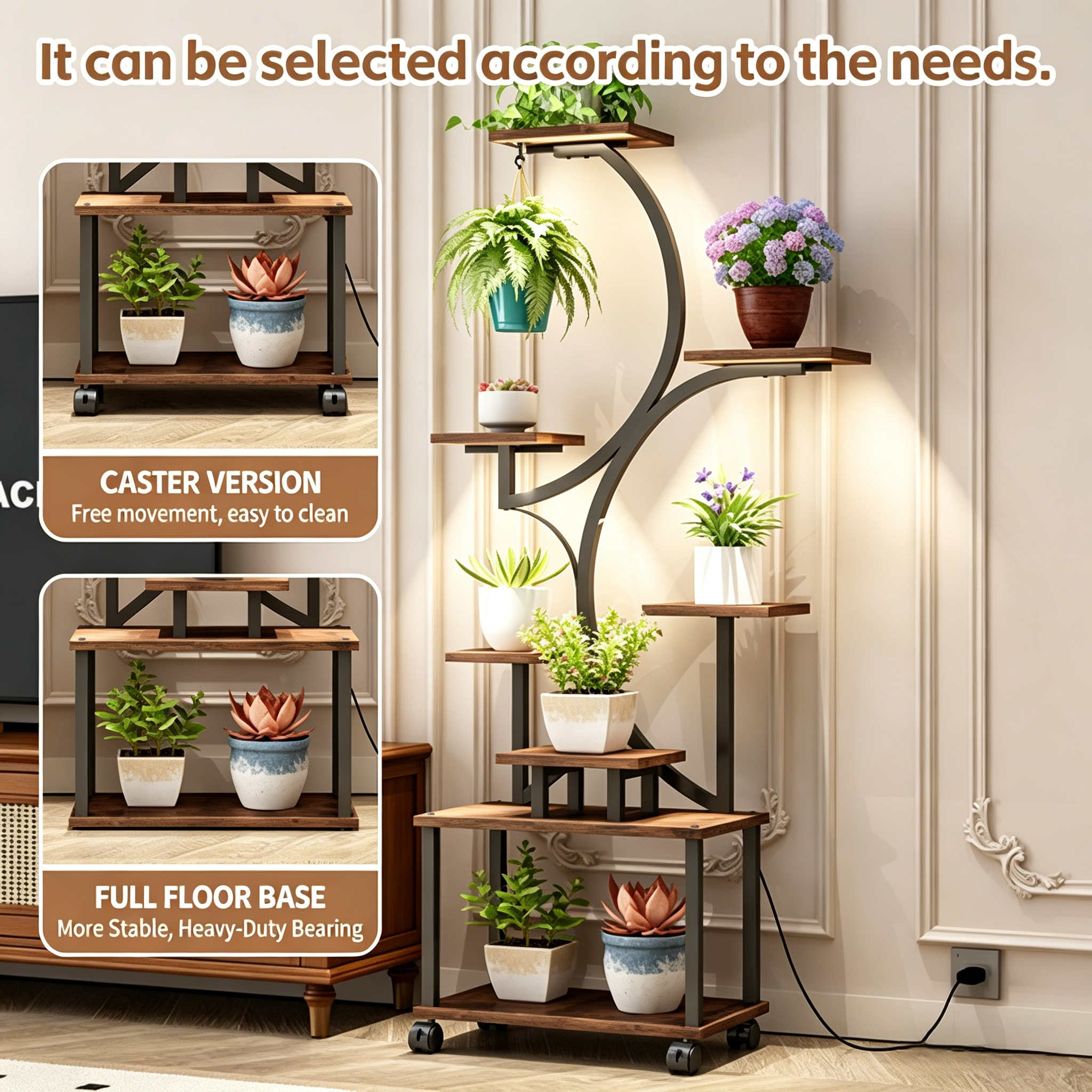 62" Tall Plant Shelf Lighted Corner Plant Stands for Indoor Growing