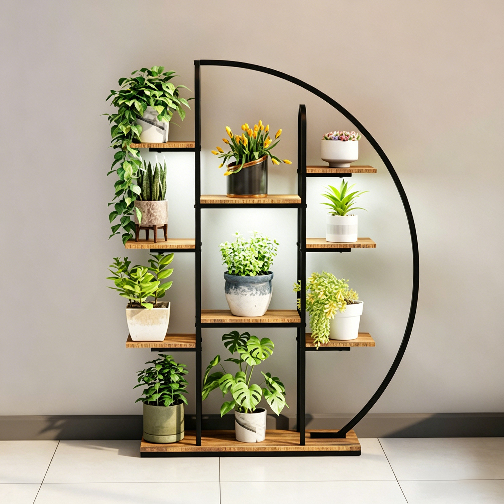 62.2 Inch Tall 9 Tier Metal Indoor Plant Stand with Grow Lights