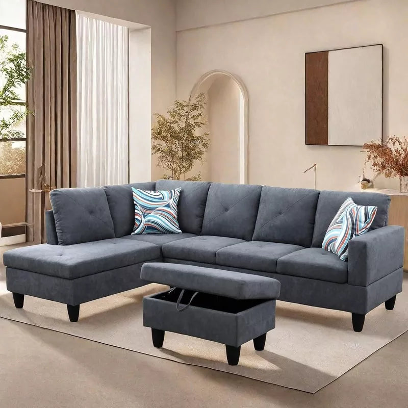 L Shaped Sectional Couches Sofa with Ottoman Storage