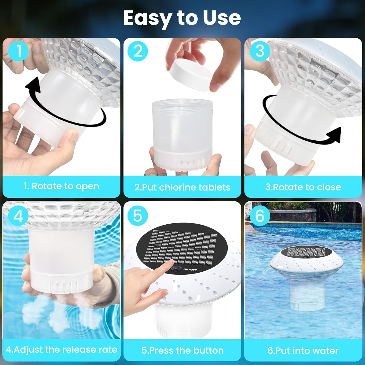 2026 Upgrade Solar Pool Chlorine Floater 3 Inch Tablets (2 Packs)