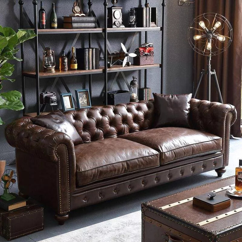 American Country Living Room Furniture Leather Chesterfield Sofa Set Velvet