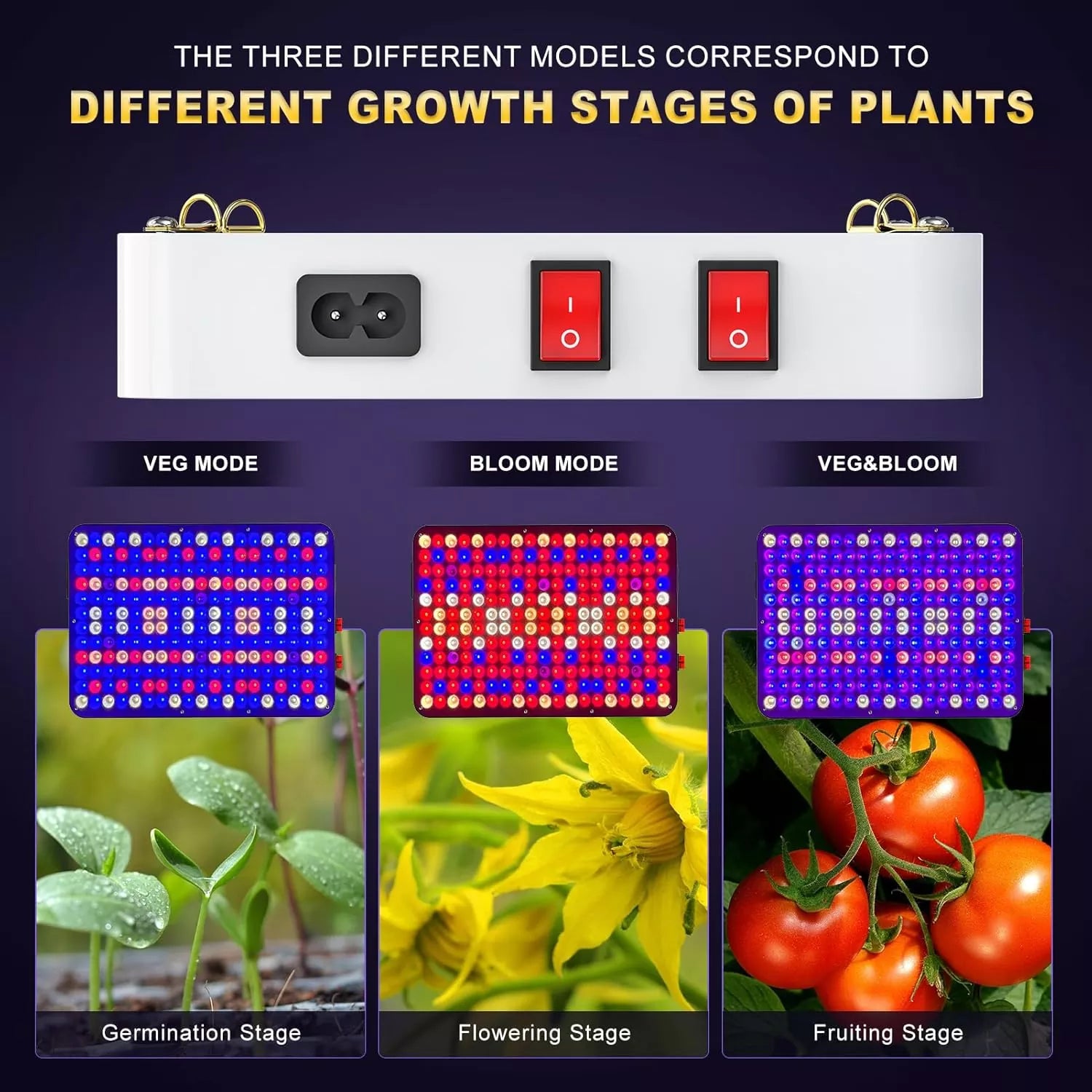 UV-IR Included Hanging Full Spectrum Grow Lights for Indoor Hydroponic Plants