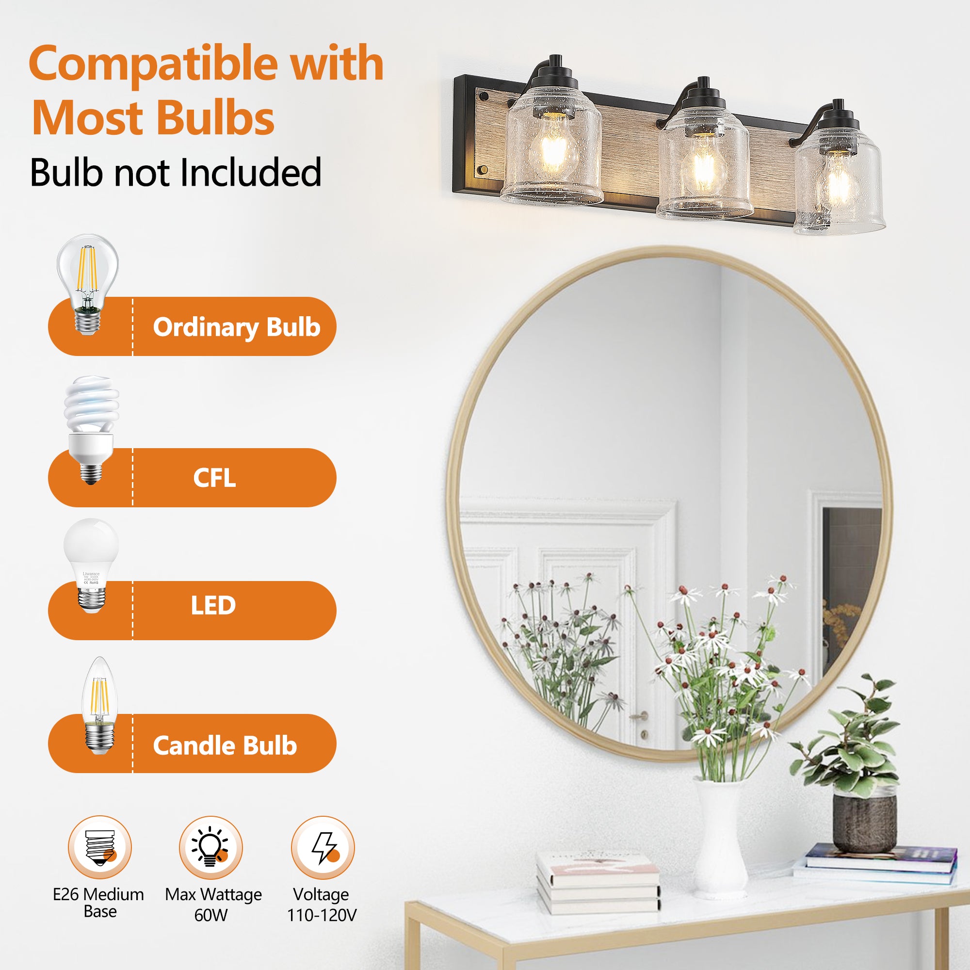 23" Farmhouse Vanity Light Fixture 3-Light Bathroom Wall Sconce