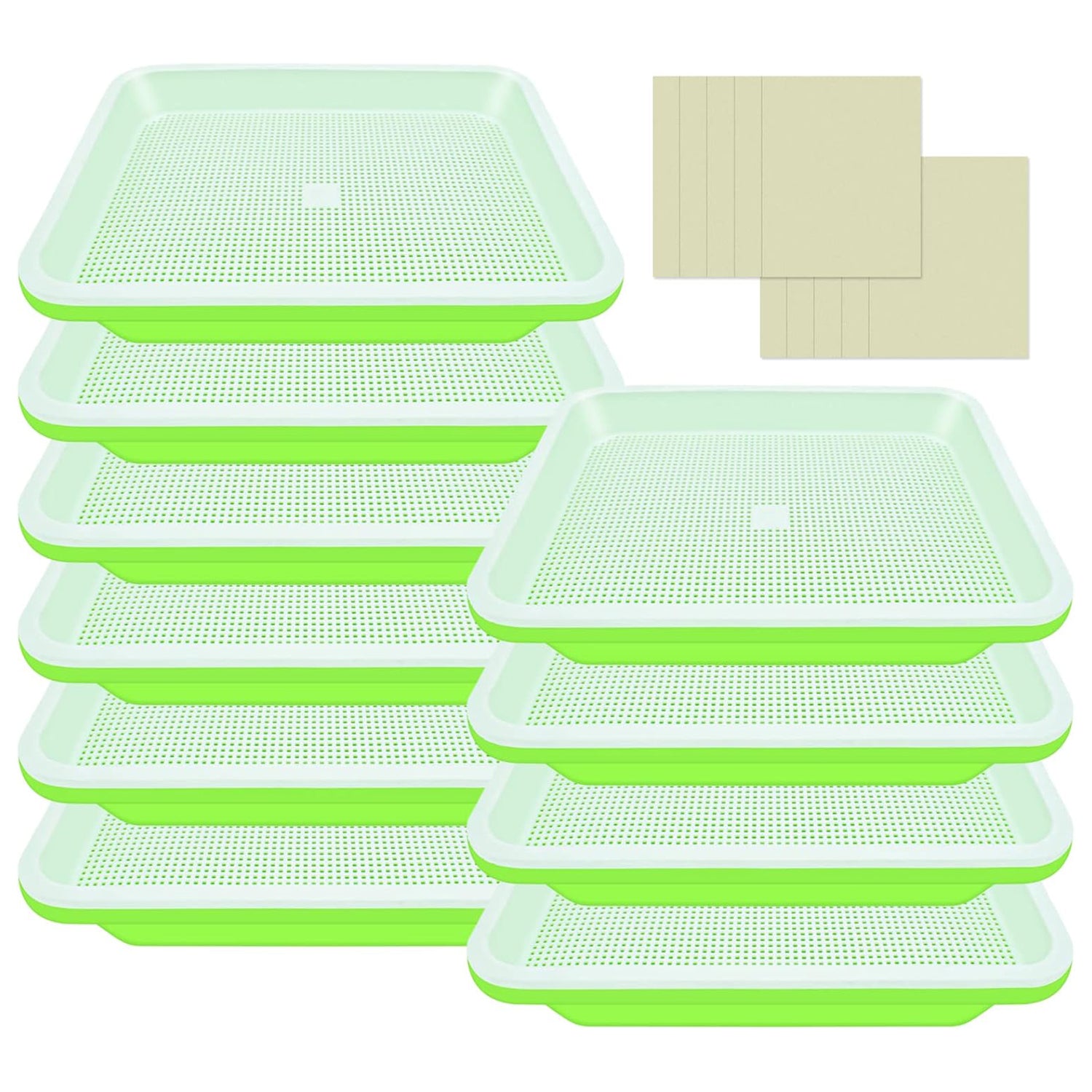 10 Pack Green Seed Sprouter Trays- Soil-Free Cultivation Germination Tray