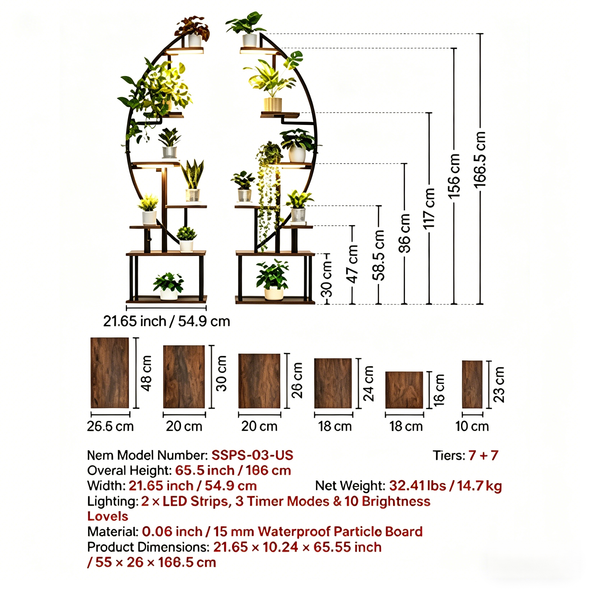 Plant Stand Indoor with Grow Lights 65.5 in Tall 7-Tiered