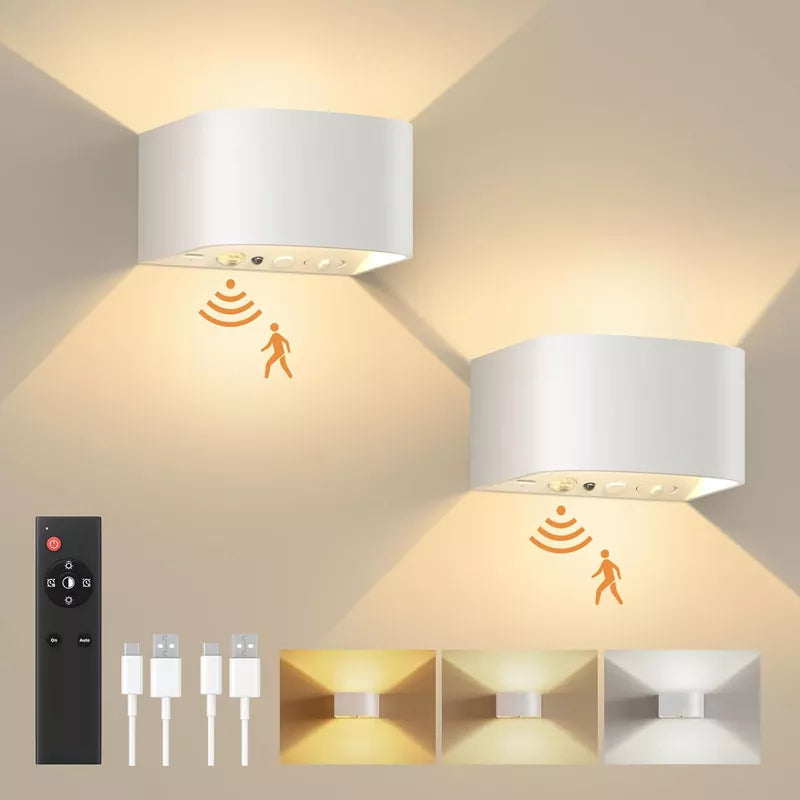 Motion Sensor Wall Light with Remote Control 3 Colors Wireless 2 Pack