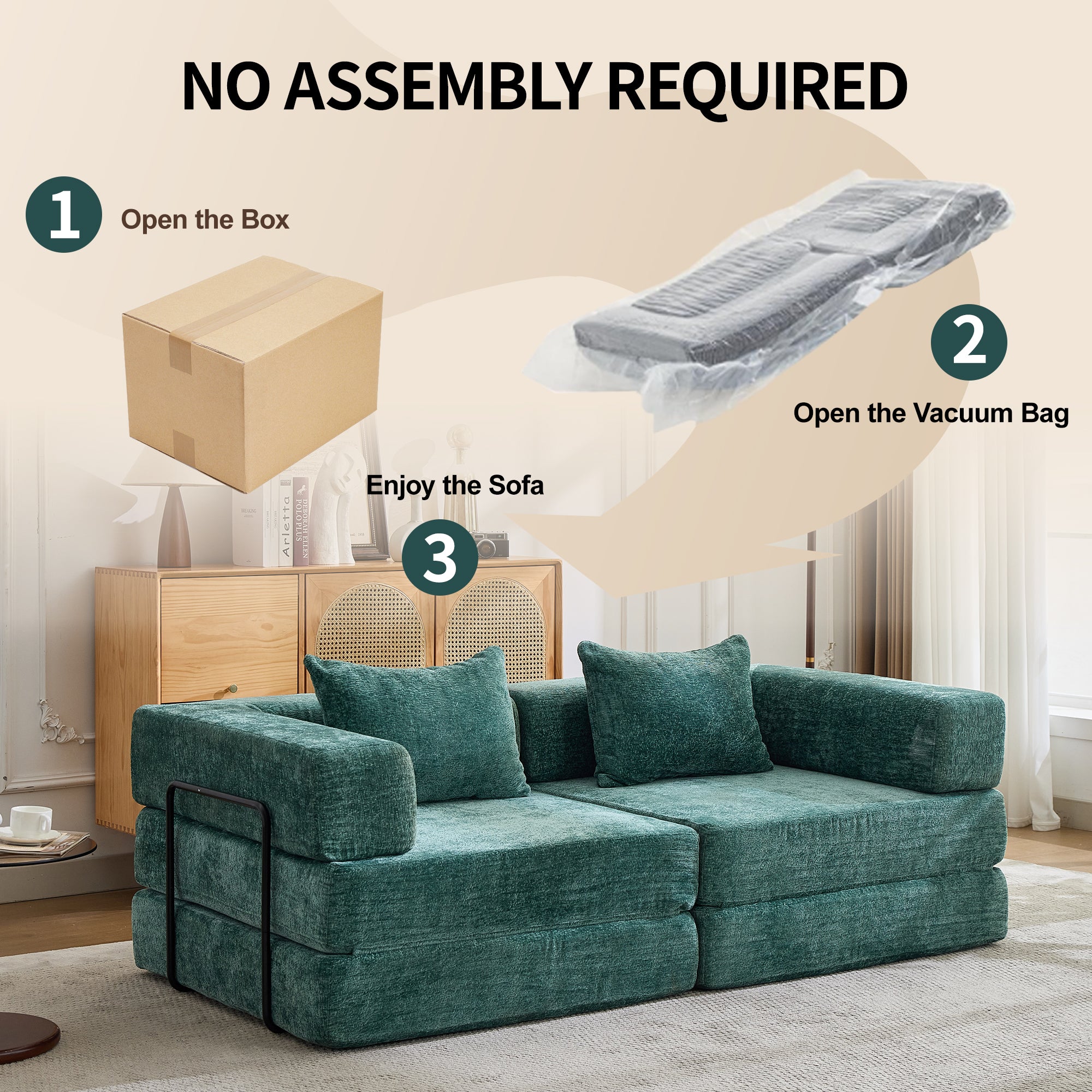 Compression Sofa Convertible Floor Sofa Bed with Fixed-Shape Frame