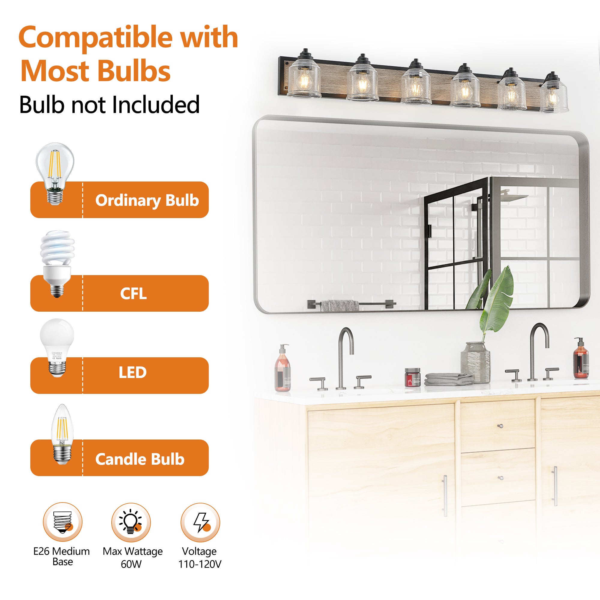 49" Farmhouse Vanity Light Fixture 6-Light Bathroom Wall Sconce