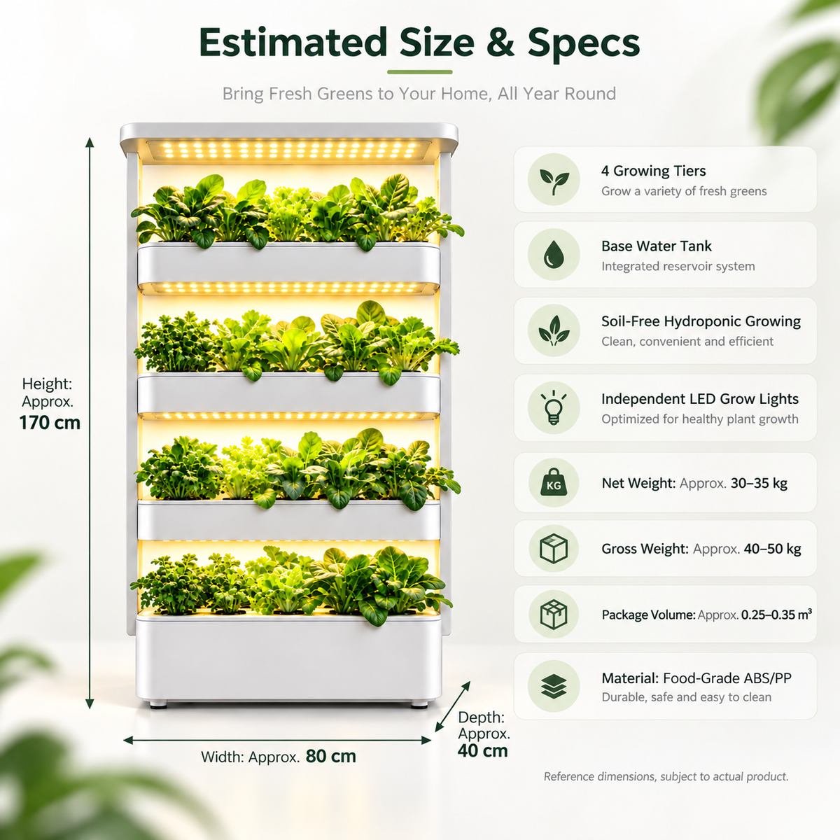 Hydroponic Vertical Vegetable Garden Growing Kit Sytem Tower 64 Holes