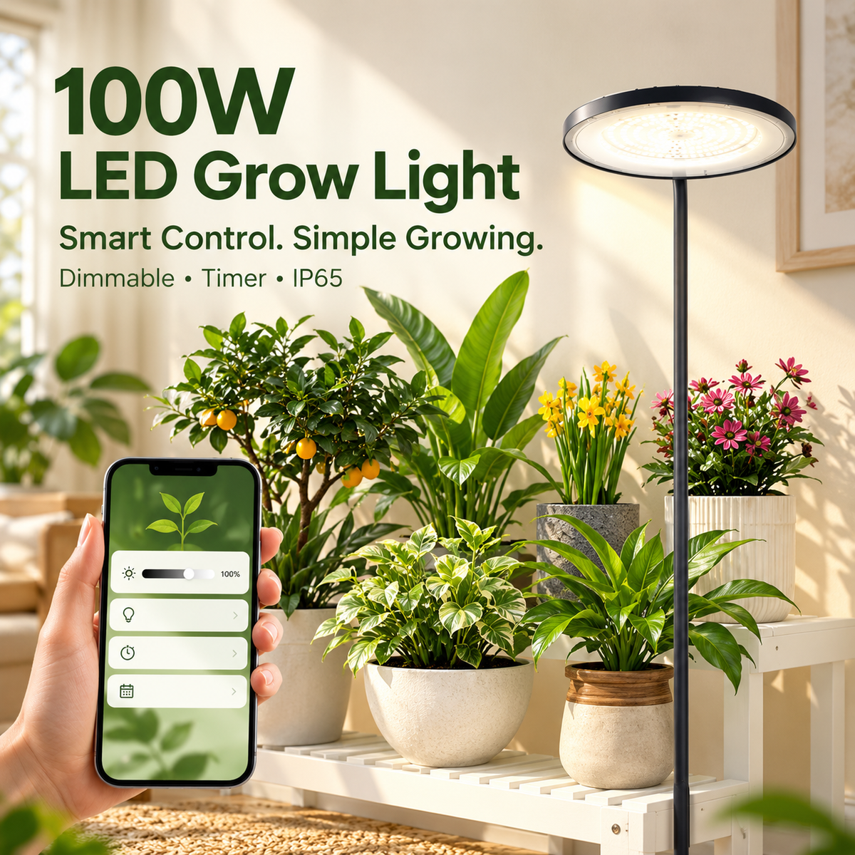 Full Spectrum IP65 Waterproof LED Grow Light Floor Lamp for Indoor Veggies Succulents Greenhouse
