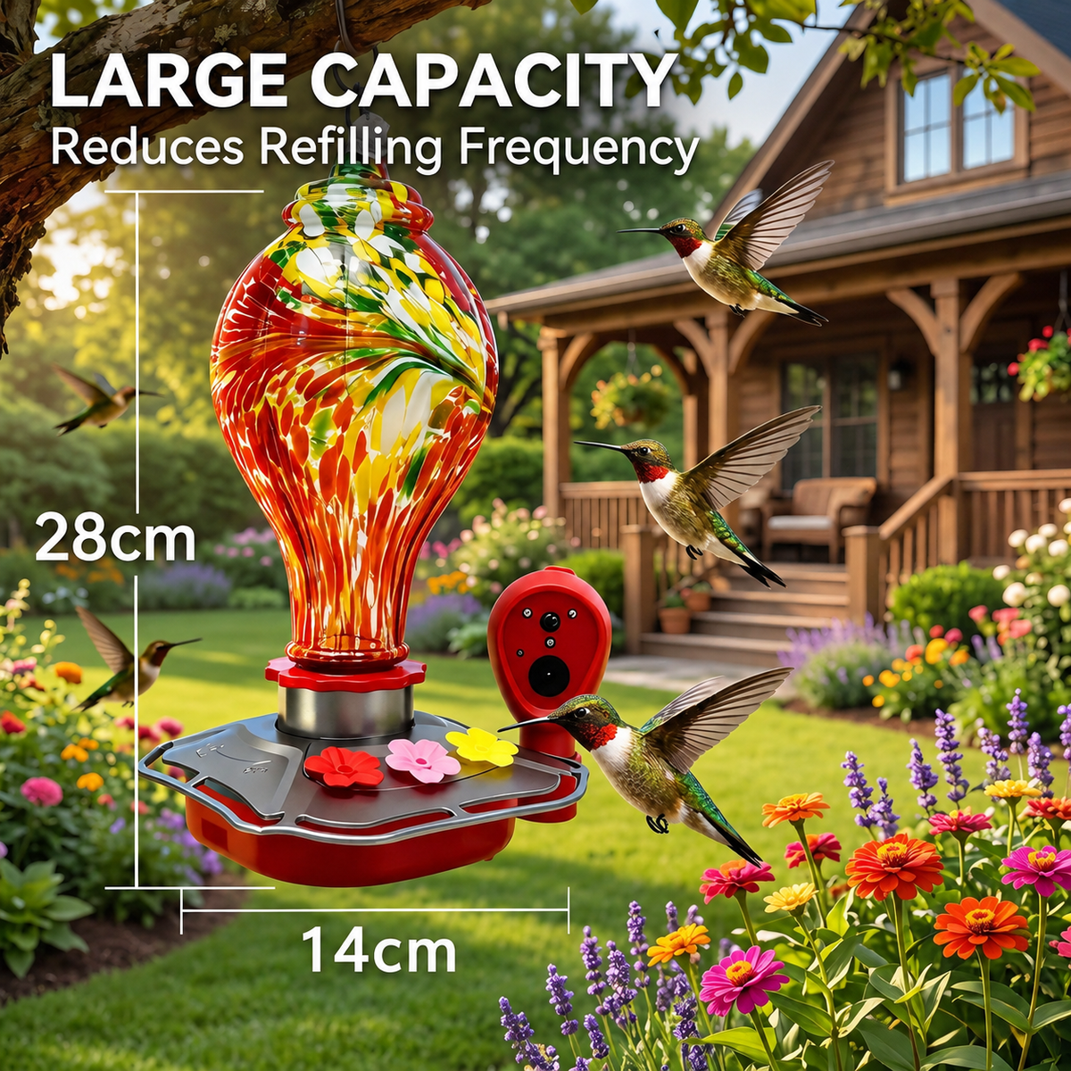 Solar Glass Hummingbird Feeder With Camera AI Waterproof -B2