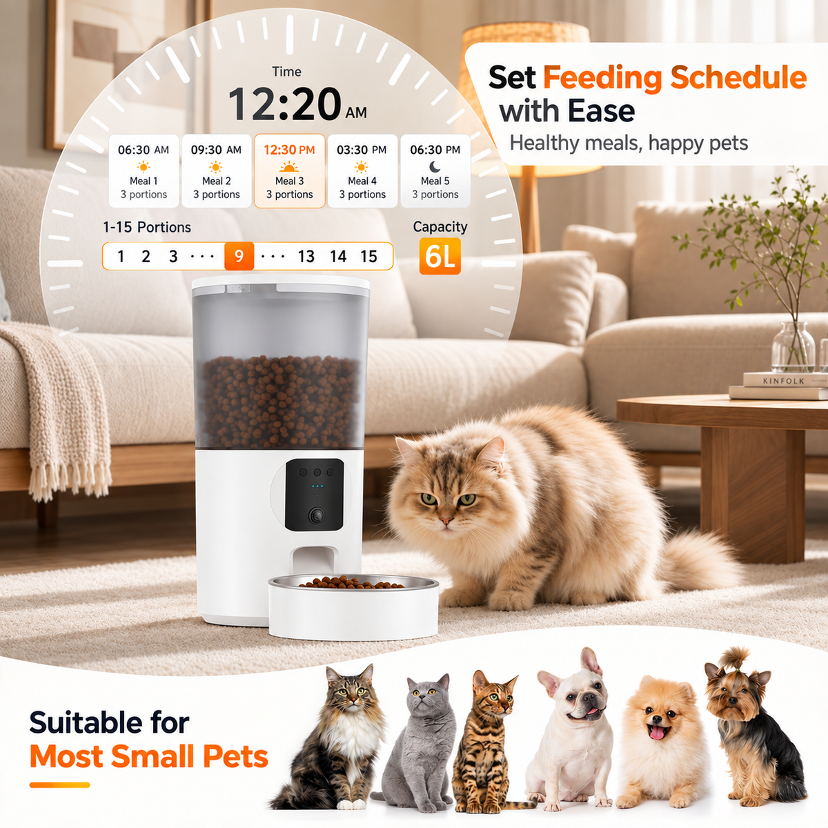 WiFi Smart Cat Feeder with Camera 6L Anti-Jam 5G Remote Auto -P1