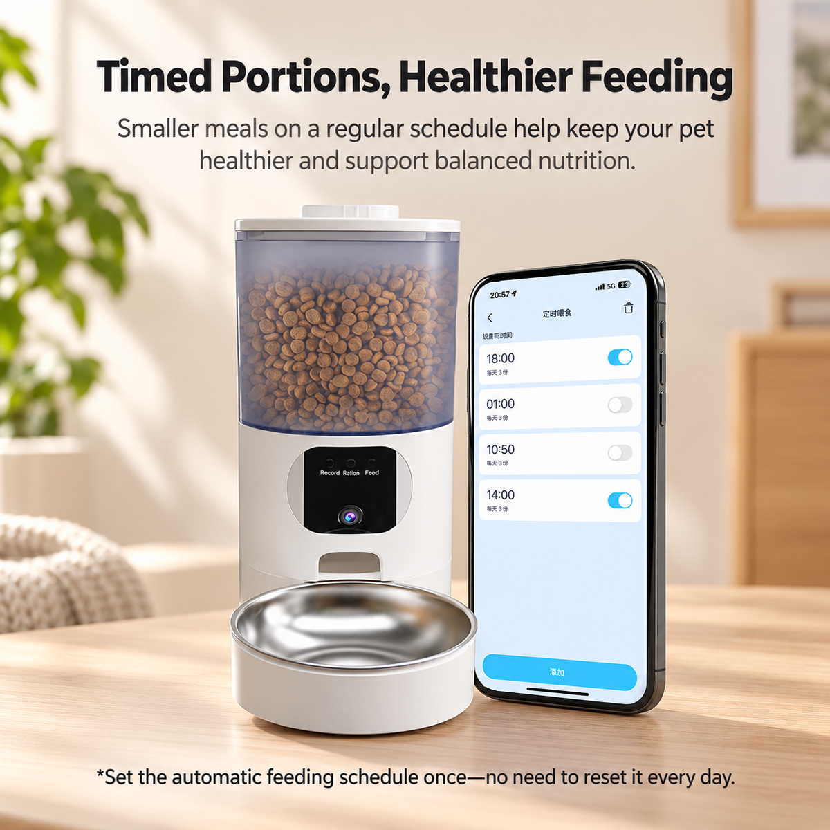 WiFi Smart Cat Feeder with Camera 6L Anti-Jam 5G Remote Auto -P1