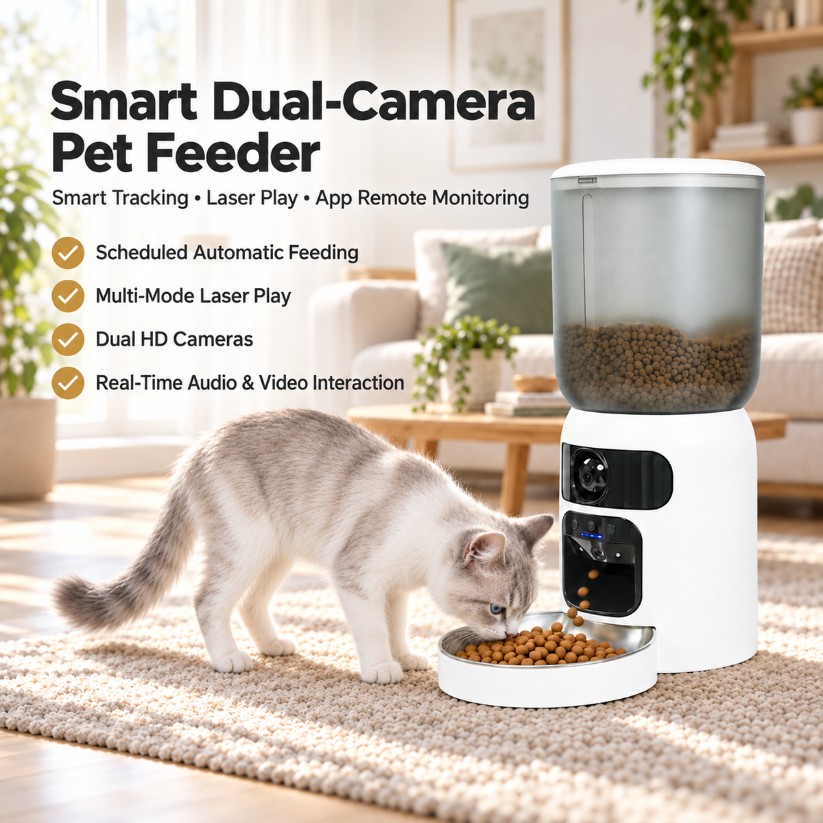 Smart WiFi Cat Feeder with Dual Camera & Laser Toy -P2
