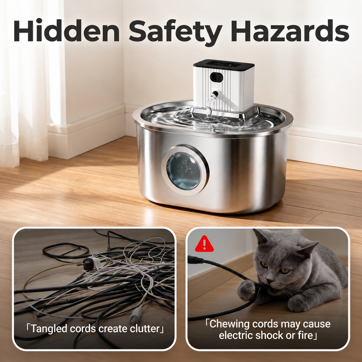 Stainless Steel Pet Water Fountain Rechargeable Filtered Cat & Dog -P3