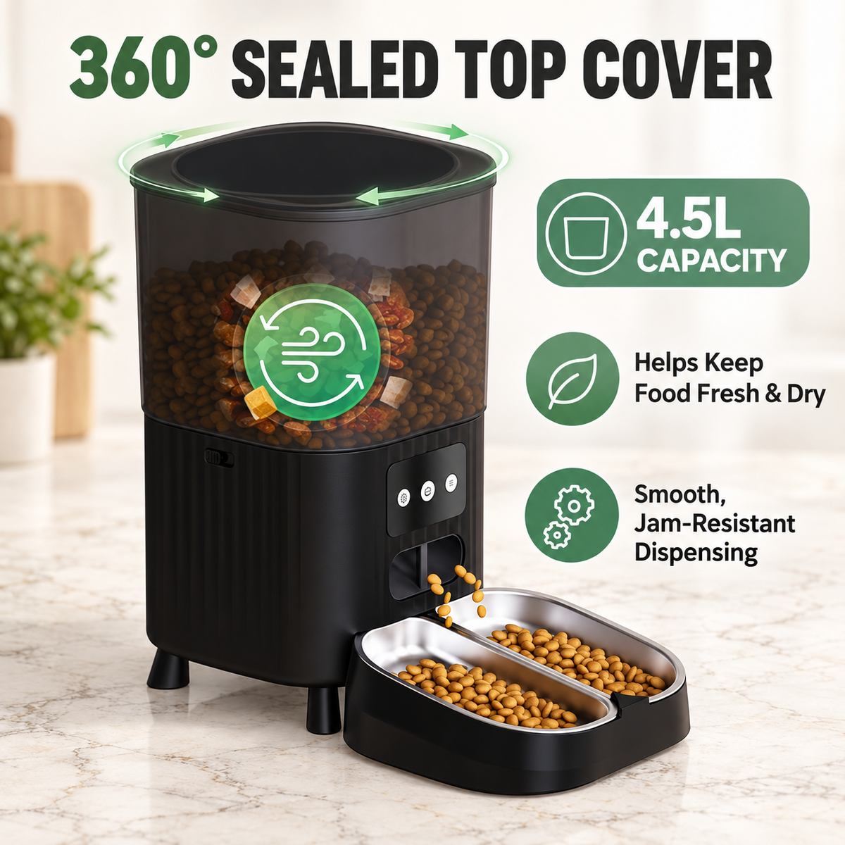Smart WiFi Pet Auto Feeder with Camera, 4.5L Timed Portion Control -P4