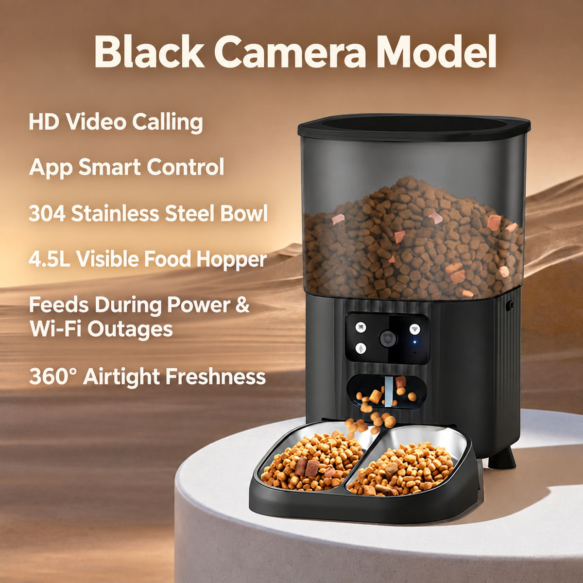 Smart WiFi Pet Auto Feeder with Camera, 4.5L Timed Portion Control -P4