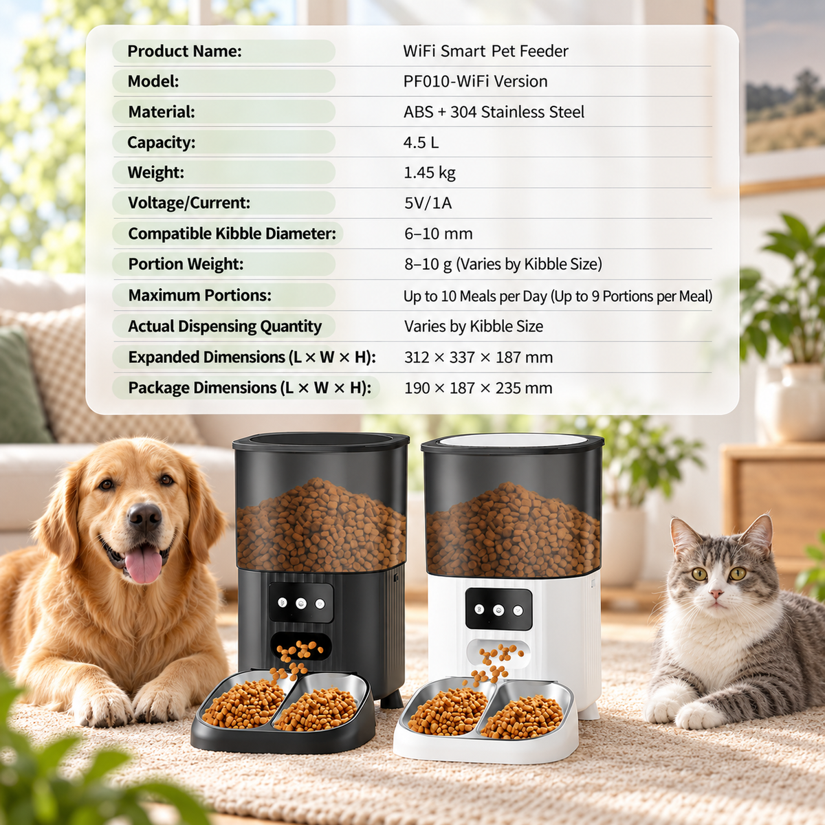 Smart WiFi Pet Auto Feeder with Camera, 4.5L Timed Portion Control -P4