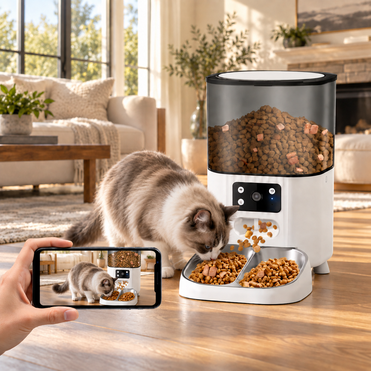 Smart WiFi Pet Auto Feeder with Camera, 4.5L Timed Portion Control -P4