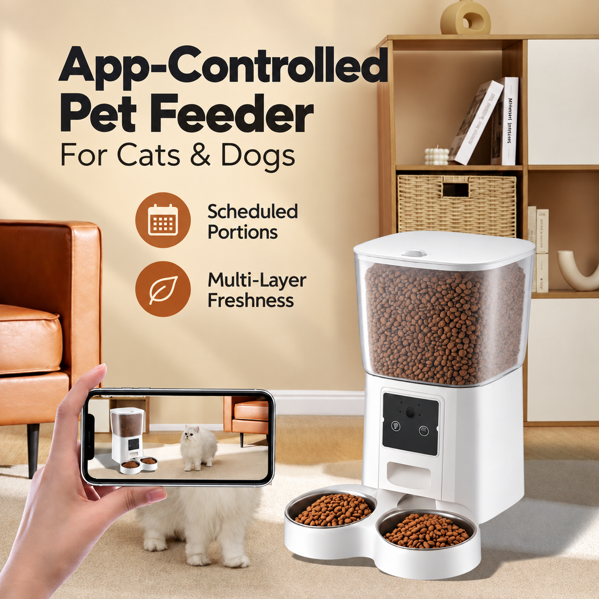 Smart Auto Cat Feeder with Camera & Night Vision, Large Capacity -P5