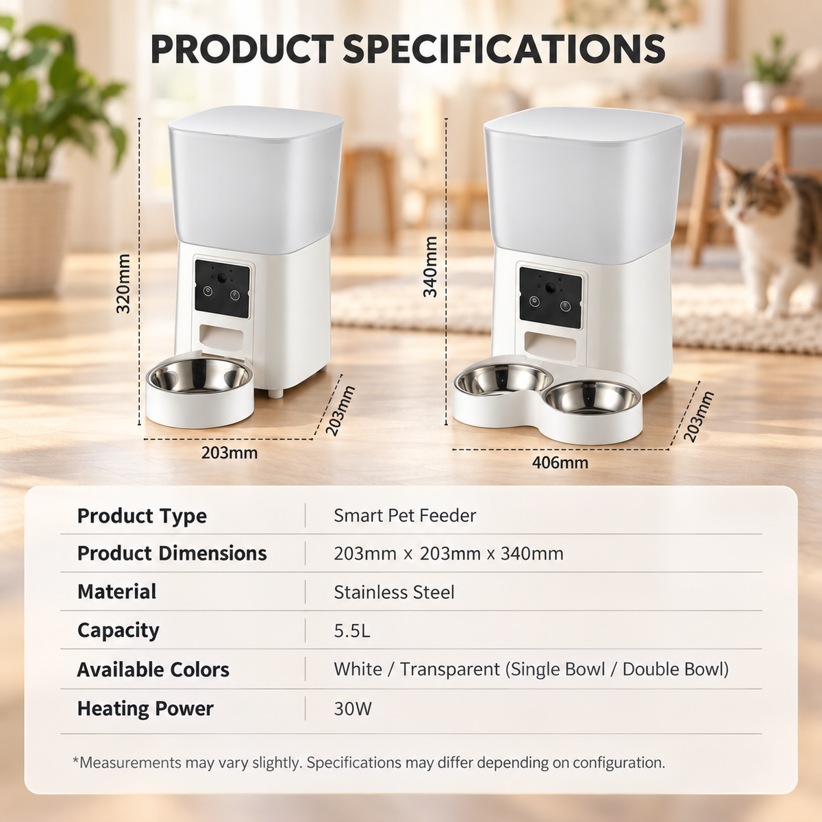 Smart Auto Cat Feeder with Camera & Night Vision, Large Capacity -P5