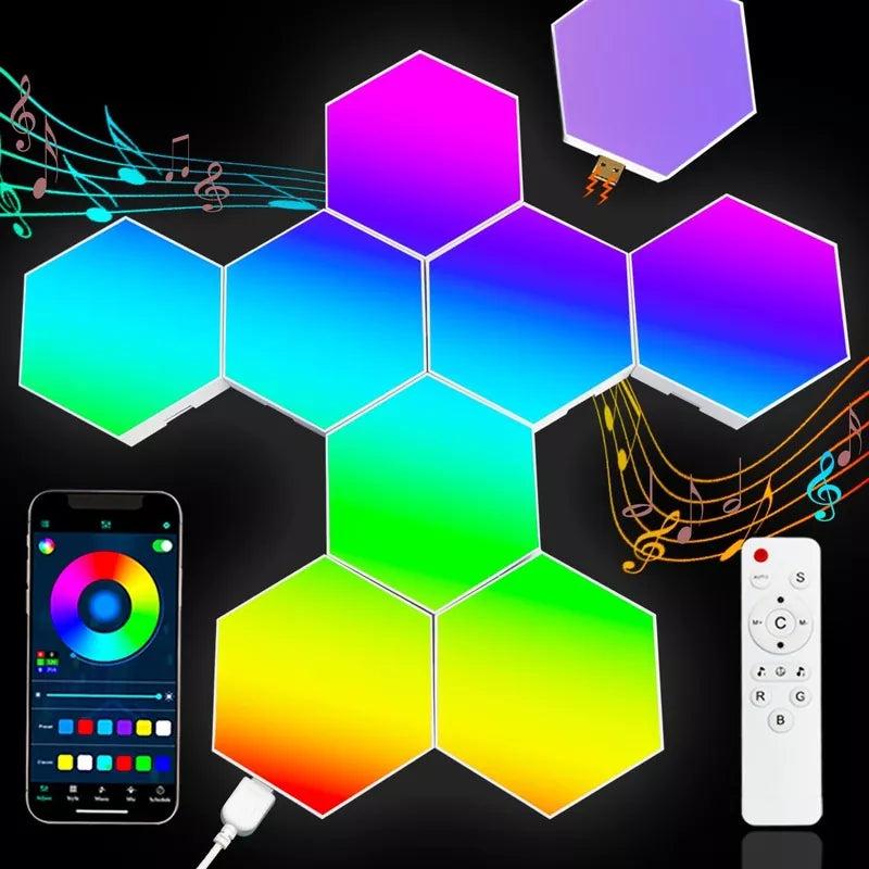 Hexagonal Light LED Wall Plate Built-in Microphone With Remote and App Control