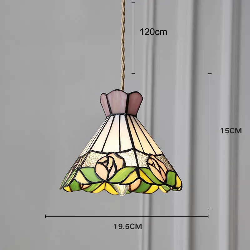 Europe France Style LED Pendant Light Tiffany Color Copper Glass Lampshade