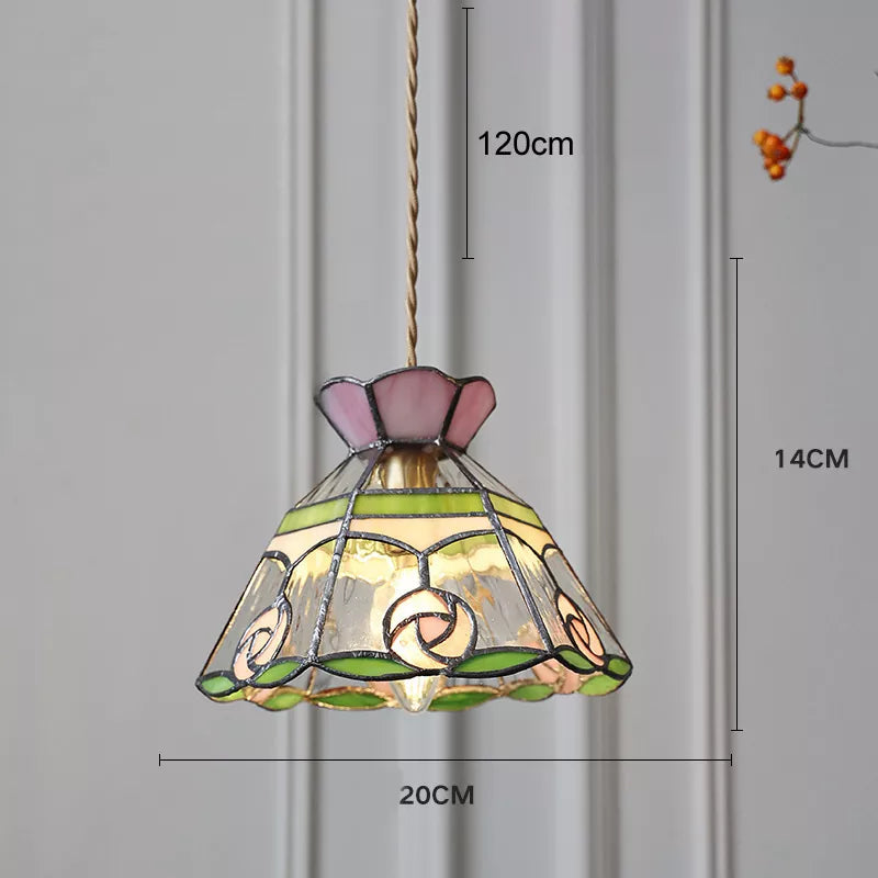 Europe France Style LED Pendant Light Tiffany Color Copper Glass Lampshade