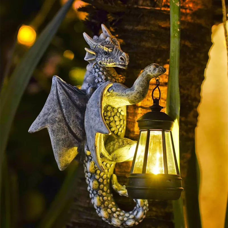 Dragon Tree Hugger with Solar Lantern Light for Outdoor Garden Decor