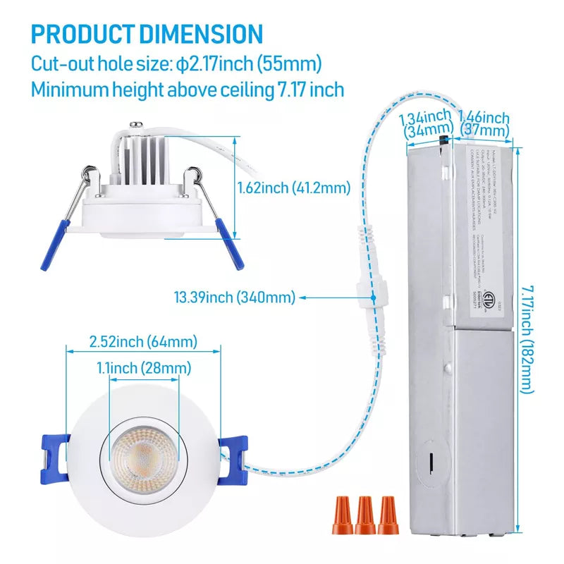 2 Inch Gimbal LED Recessed Light with Junction Box