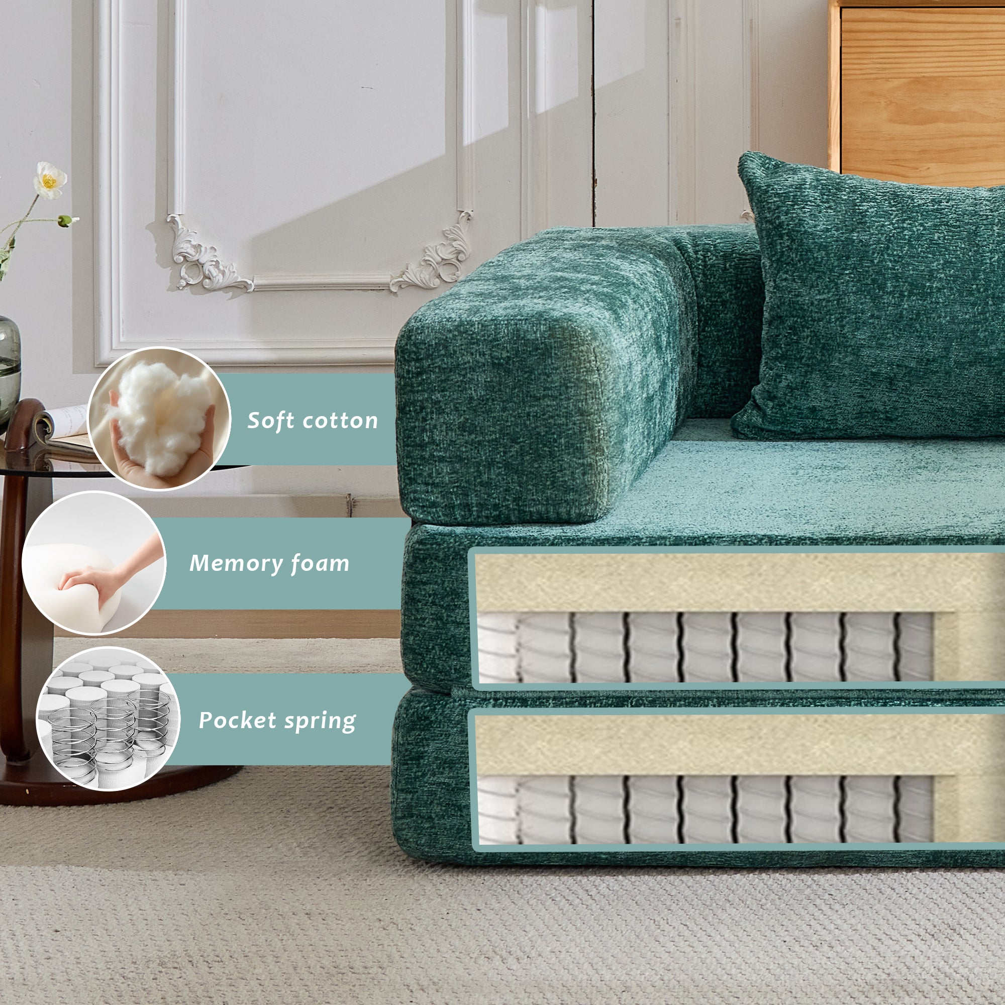 Compression Sofa Convertible Floor Sofa Bed with Fixed-Shape Frame