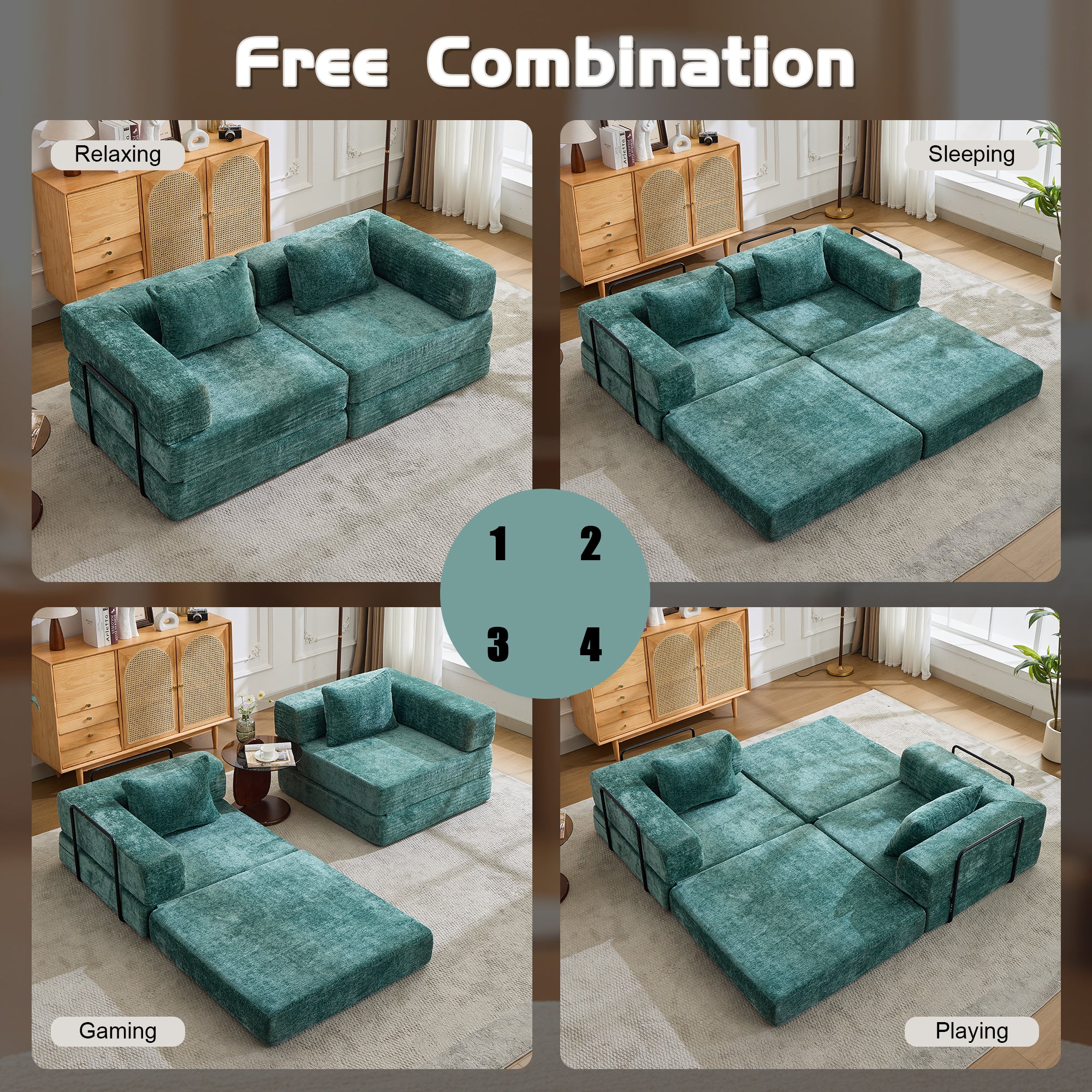 Compression Sofa Convertible Floor Sofa Bed with Fixed-Shape Frame