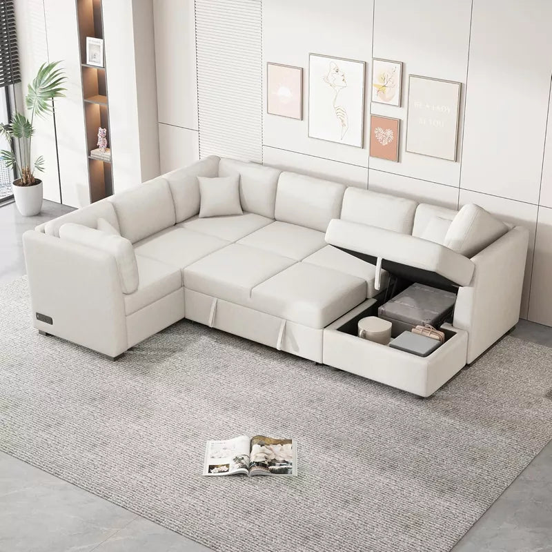 Oversized U Shaped Convertible Sleeper Sectional Sofa Couch With USB