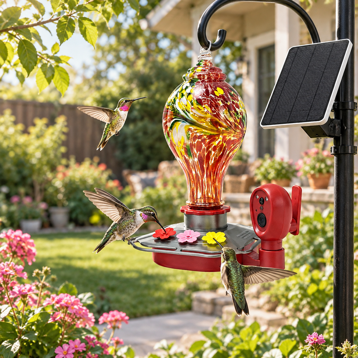 Solar Glass Hummingbird Feeder With Camera AI Waterproof -B2