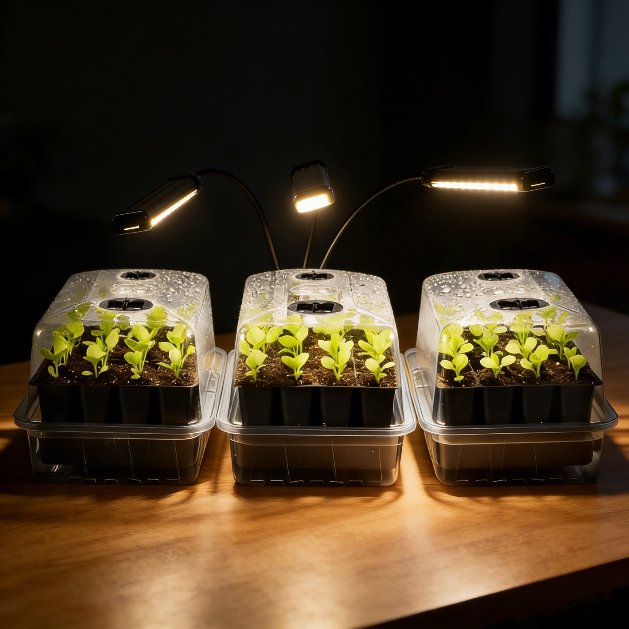 72 Cell Self Watering 3 Seed Starter Trays with Grow Light with Humidity Domes